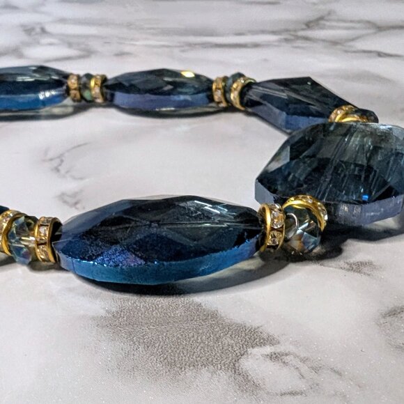 Midnight Blue crystal statement collar -Handmade one of a kind -necklace - Picture 2 of 3